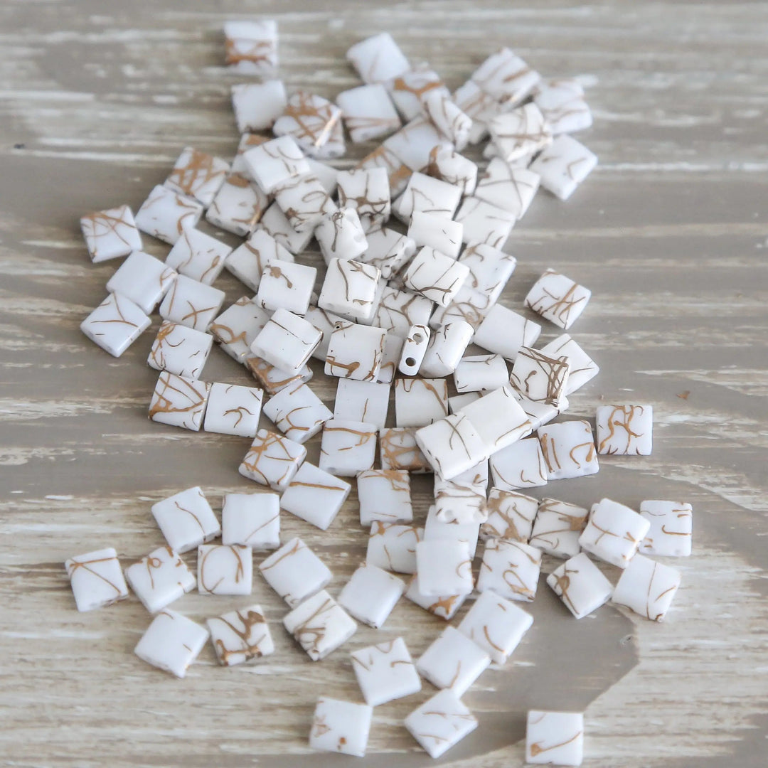 6026 - White Swirl Designer Tile Beads - Mack & Rex