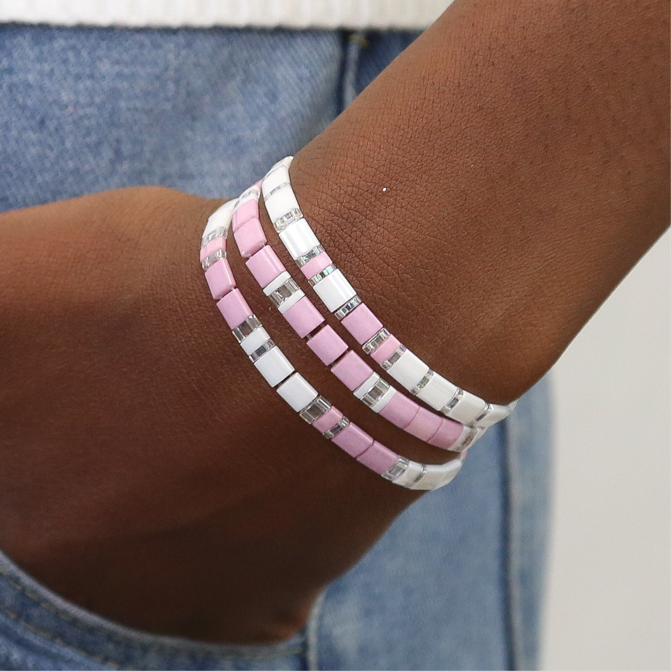 Mack & Rex Tease Tila Bead Bracelet Stack Of 3 - Miyuki Glass Tila