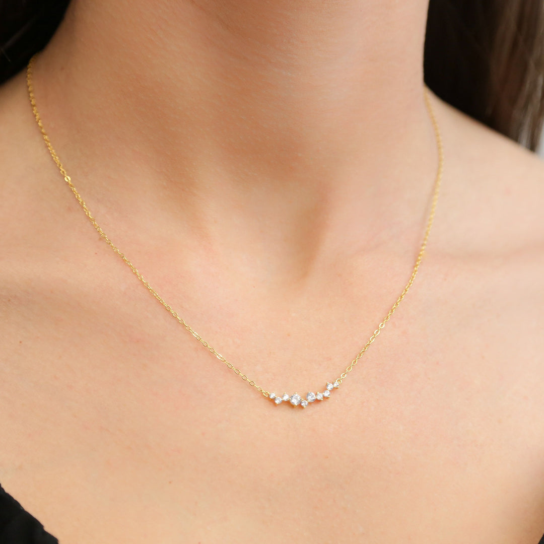 COSMIC - GOLD Dainty Chain with CZ line Cluster Necklace