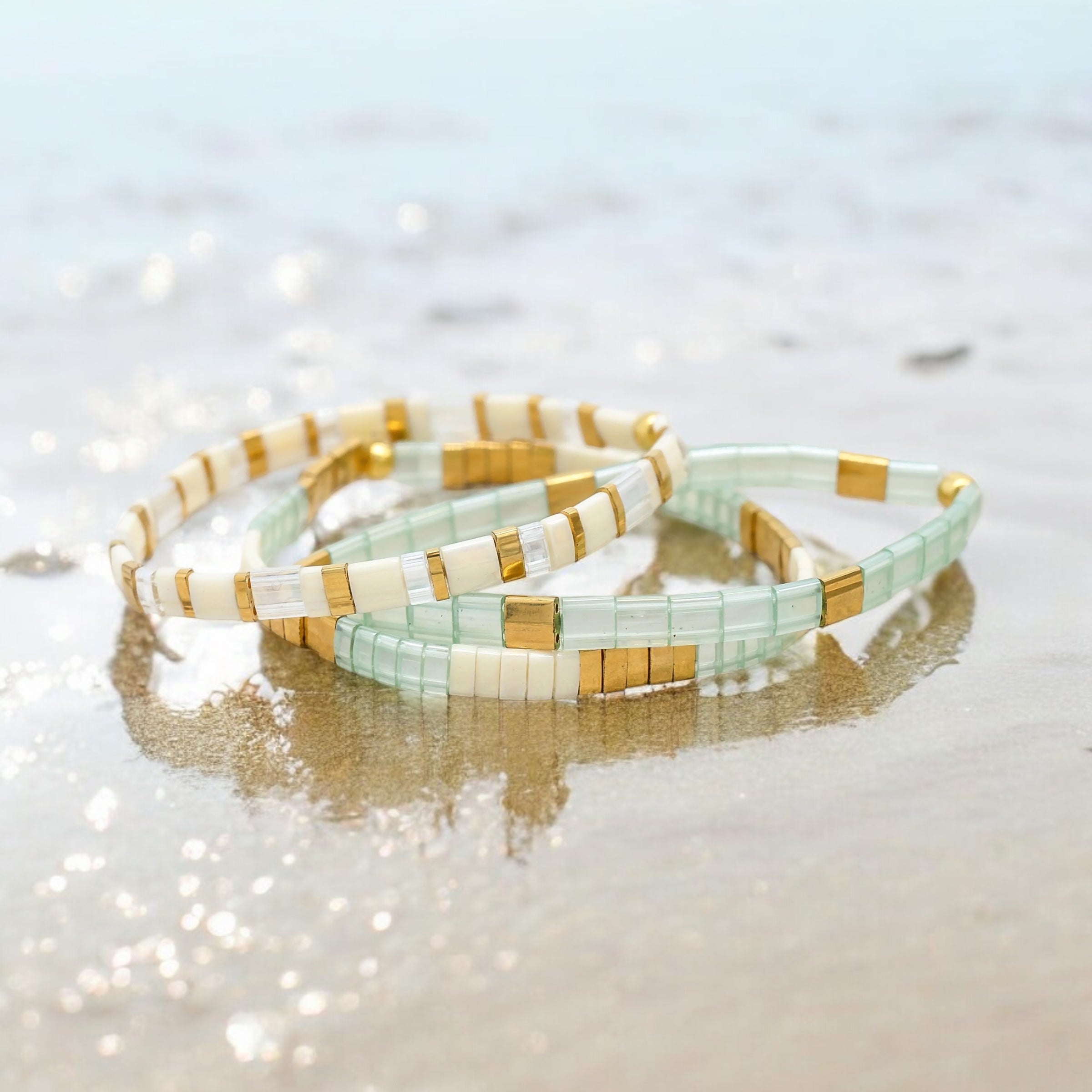 Mack & Rex Atlantis Tila Bead Bracelet Stack Of 3 - Miyuki Glass
