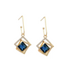 a pair of earrings with a blue stone
