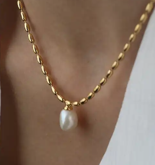 MICHONNE| Gold and Pearl Necklace | 16.5 inches