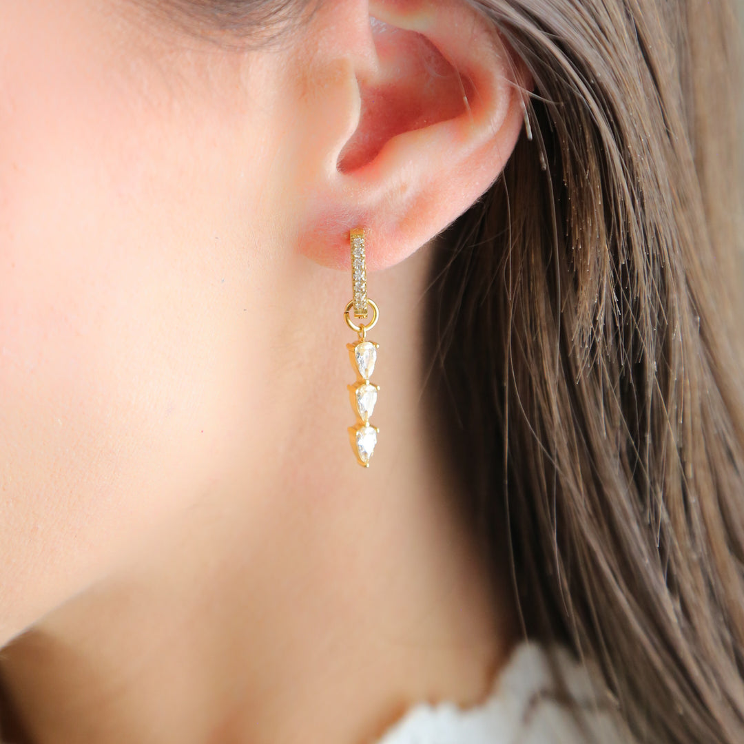 MILAN | 18K Gold Earrings | Triple Tier Drop Laced With CZ