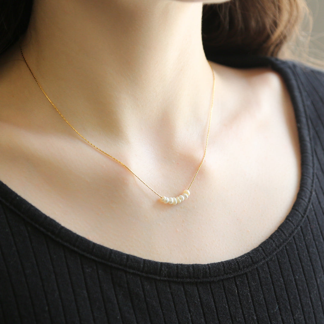 Millie GOLD Necklace 18K Gold Plated Thin Chain Freshwater Pearl Choker Necklace