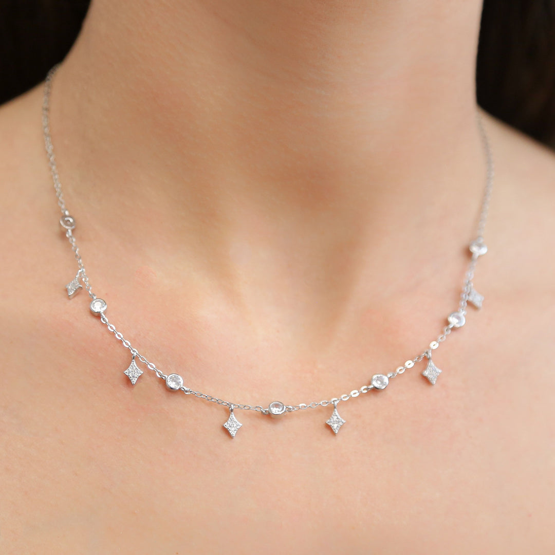 NOVA - Silver dainty chain Necklace with Cubic Zirconia Charms