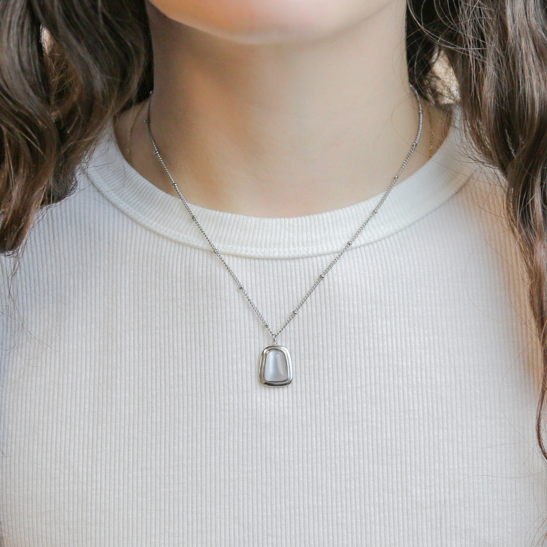 Raleigh SILVER + WHITE Necklace Opal Stainless Steel 15.4 Inch
