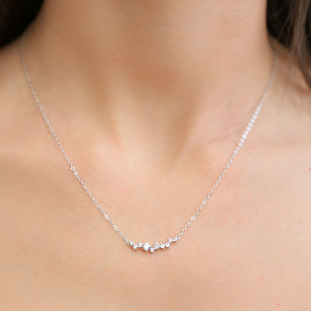 COSMIC - Silver Dainty Chain with CZ line Cluster Necklace