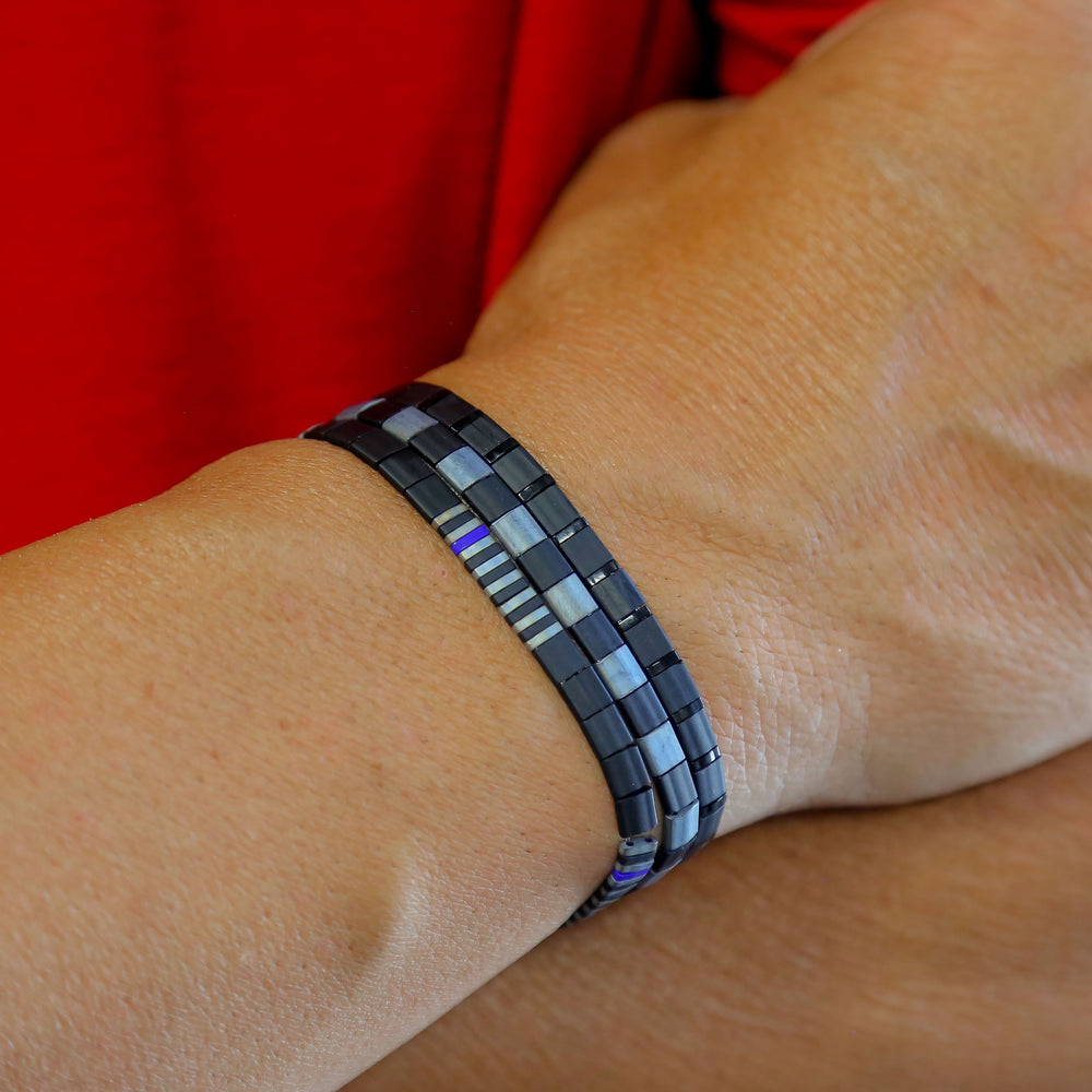 THIN BLUE LINE in Black | POLICE BRACELET | Tila Bead Bracelet Stack - Mack & Rex