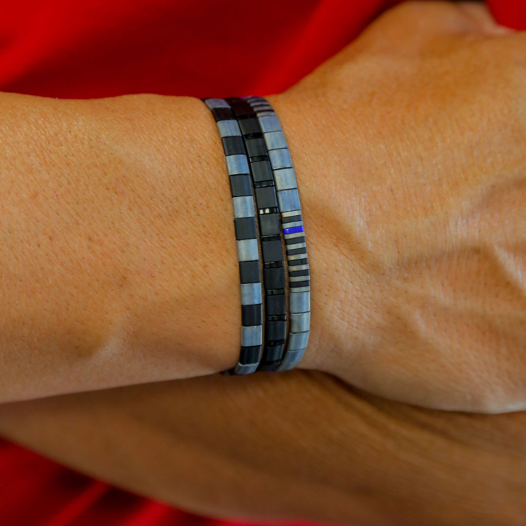 THIN BLUE LINE in Gray | POLICE BRACELET | Tila Bead Bracelet Stack - Mack & Rex