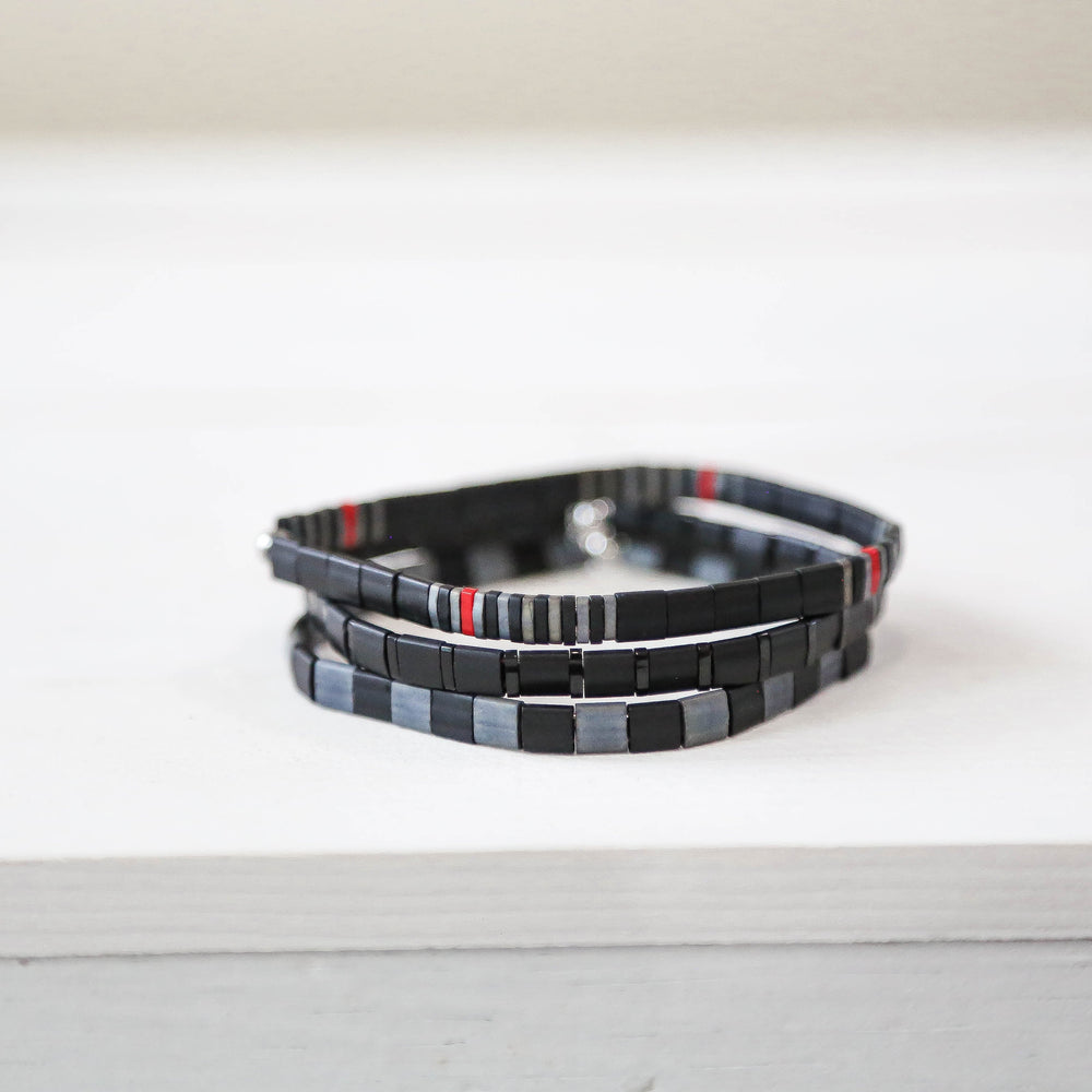 THIN RED LINE in Black | FIREFIGHTER BRACELET | Tila Bead Bracelet Stack - Mack & Rex