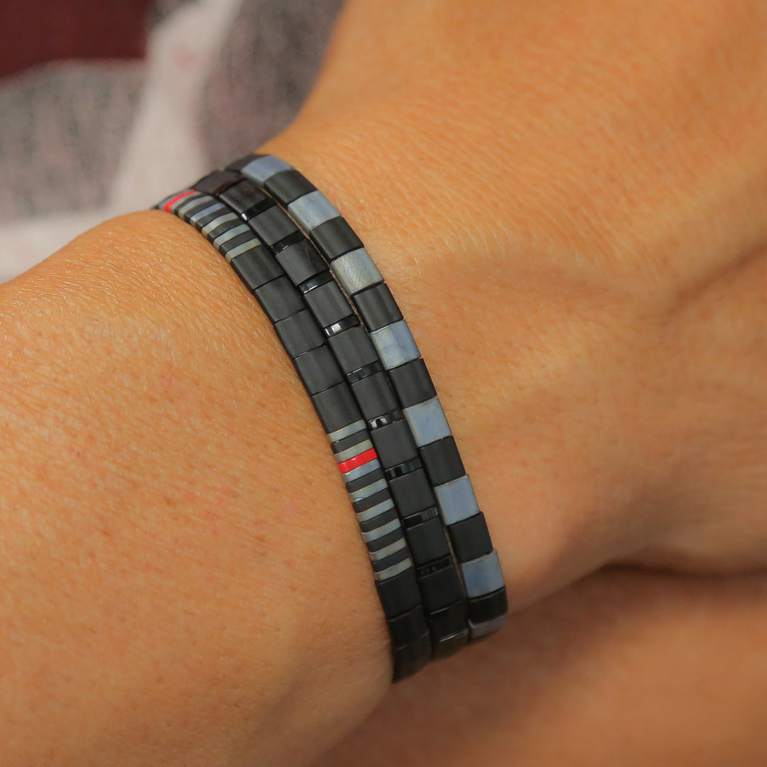 THIN RED LINE in Black | FIREFIGHTER BRACELET | Tila Bead Bracelet Stack - Mack & Rex