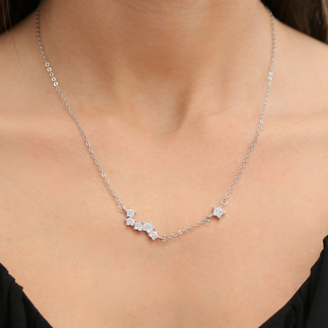 NOVALIE - Cubic Zirconia Star clusters on Dainty Silver Chain Necklace