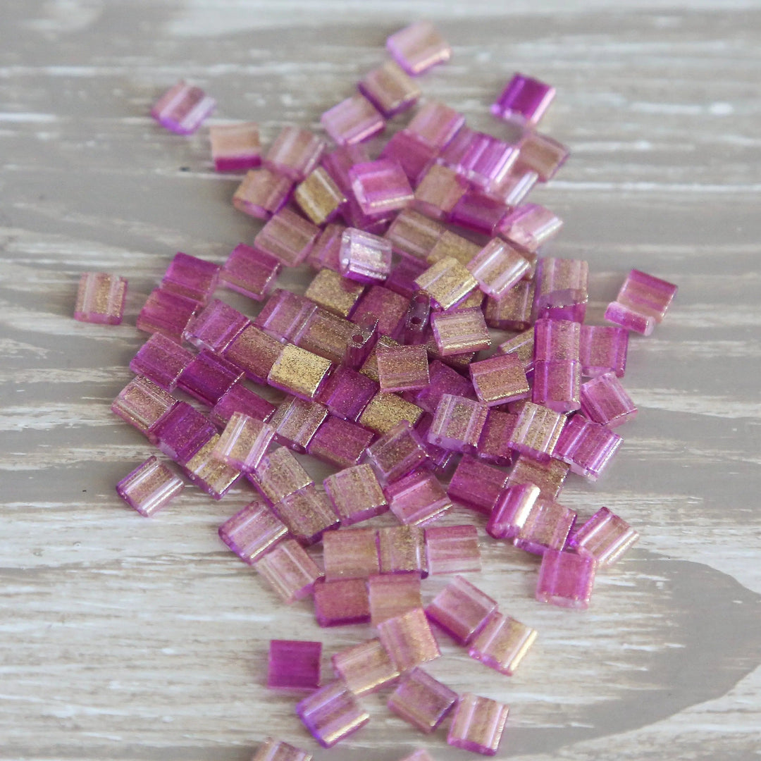 6012 - Glitter Orchid Designer Tile Beads - Mack and Rex