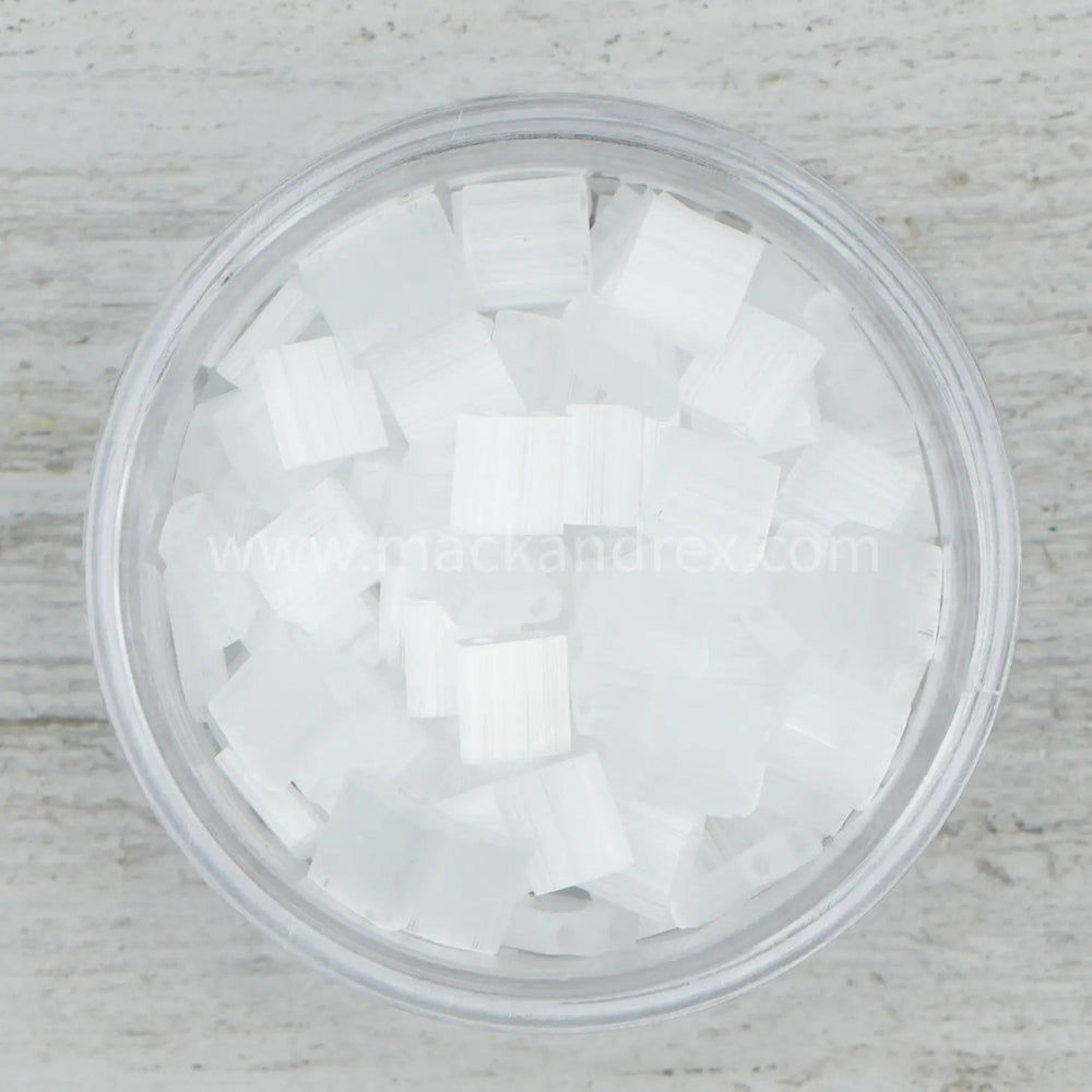 TL0037, White Miyuki Tila Beads, Tila Tiles, Tila Tile Beads, Flat square beads, glass tile beads, two hole beads, square beads with two holes, 2 hole rectangle beads