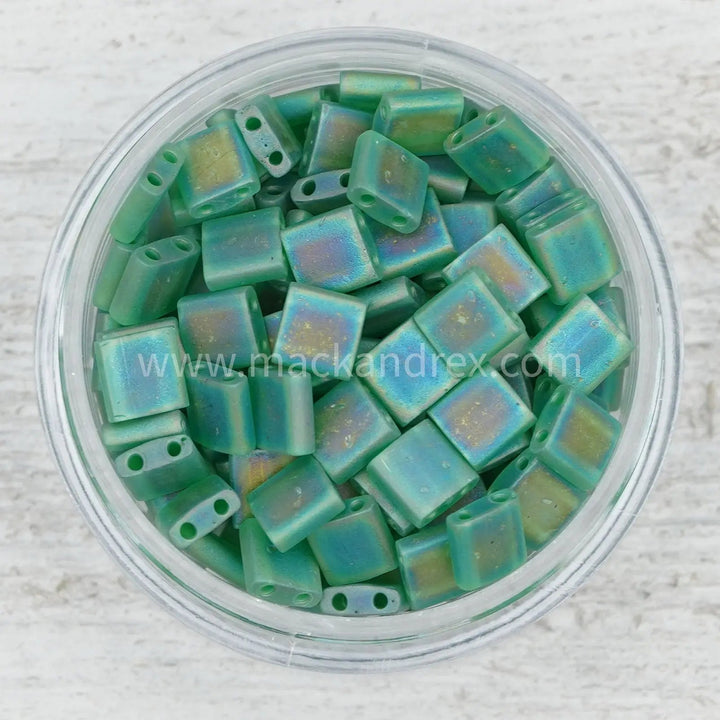 0146FR Quarter Tila Beads - Green Matte Rainbow - Mack & Rex