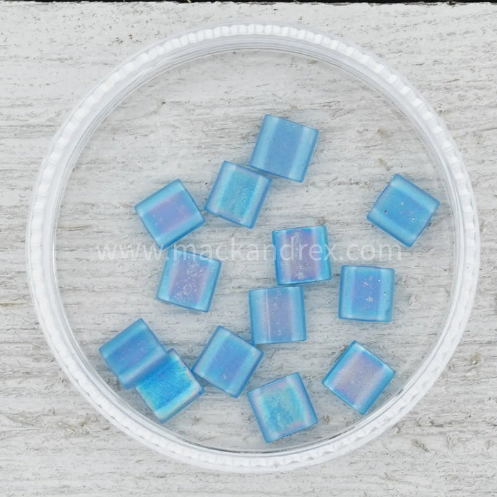 0149FR Quarter Tila Beads - Aquamarine Matte Rainbow - Mack & Rex