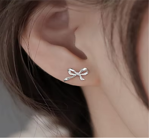 Bow- Sterling Silver Trendy Earrings