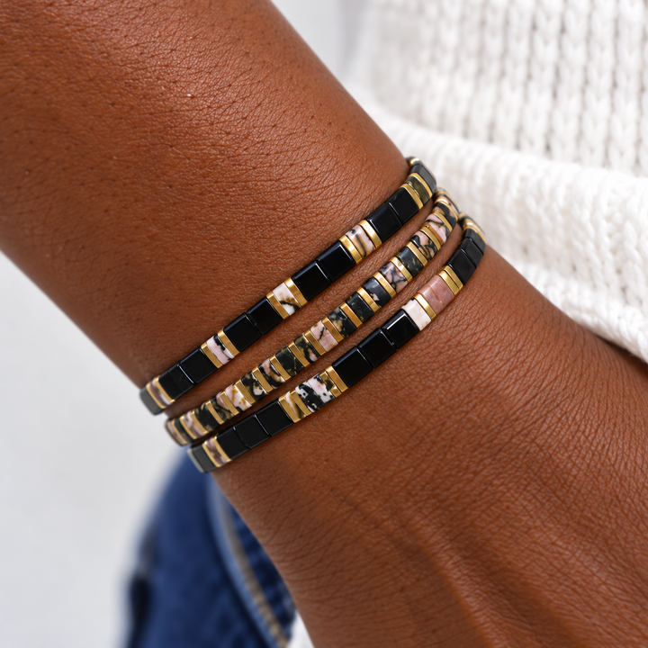 MIDNIGHT ROSE - Stone Tile Bracelet Stack of 3