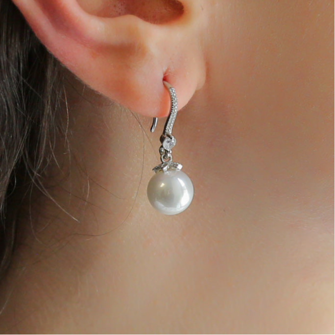 CAPTIVATE - Freshwater Pearl, Silver & CZ Dangle Earrings