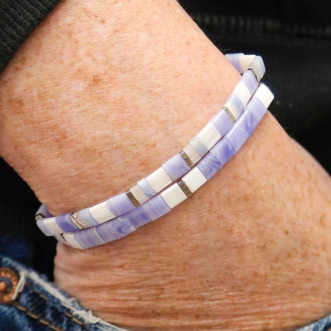 PURPLE AGATE - Stone Tile Bracelet Stack of 2