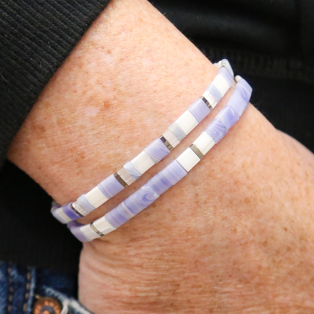 PURPLE AGATE - Stone Tile Bracelet Stack of 2