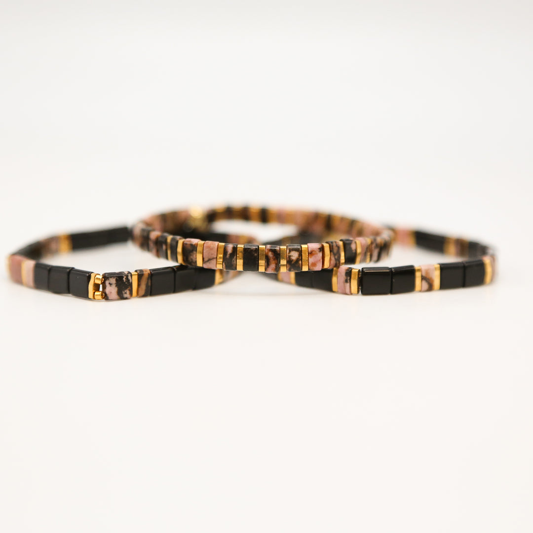 MIDNIGHT ROSE - Stone Tile Bracelet Stack of 3