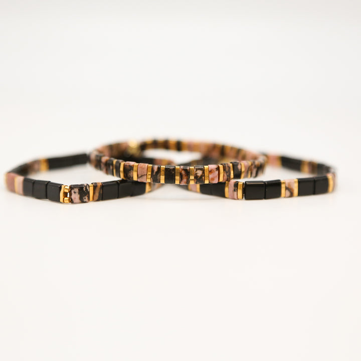 MIDNIGHT ROSE - Stone Tile Bracelet Stack of 3
