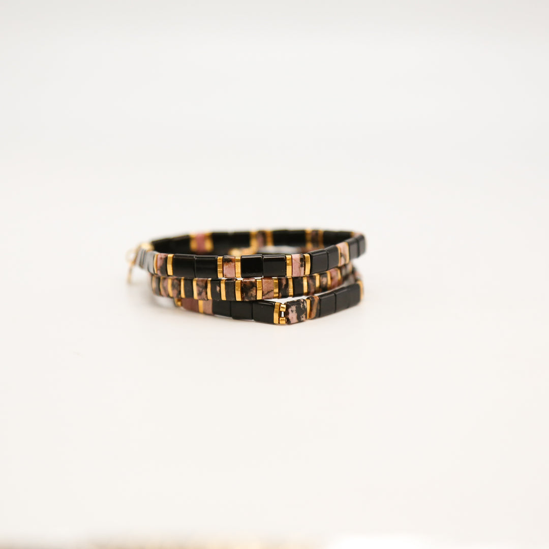 MIDNIGHT ROSE - Stone Tile Bracelet Stack of 3