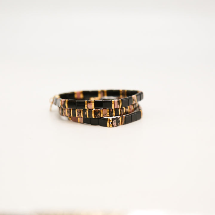 MIDNIGHT ROSE - Stone Tile Bracelet Stack of 3