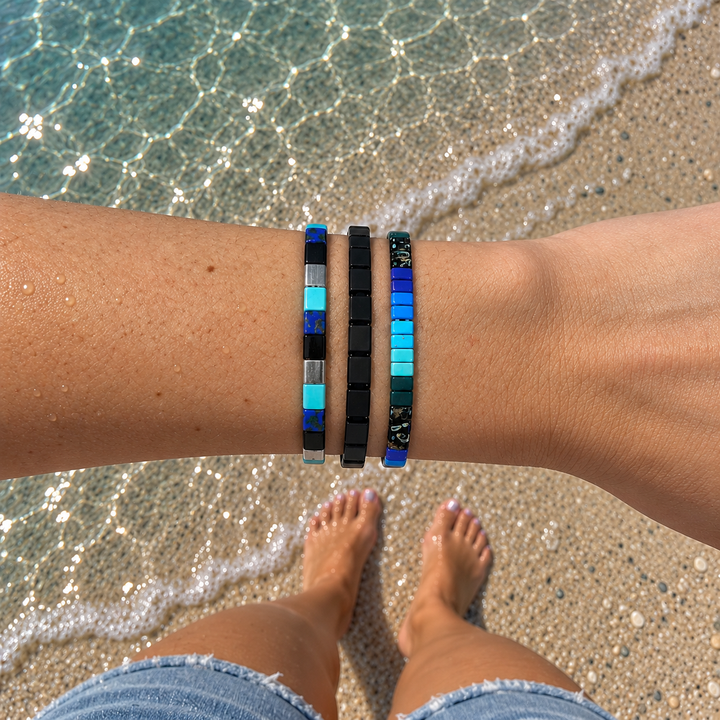 OCEAN DESCENT - 3 Tila Bead Bracelet Stack