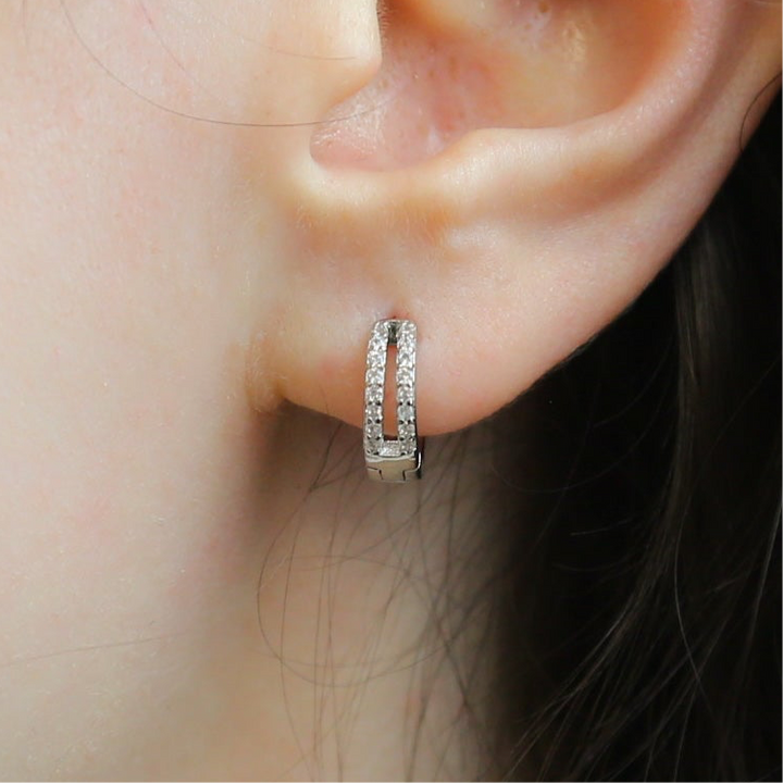 DITTO- 925 Sterling Silver & CZ Huggie Earrings