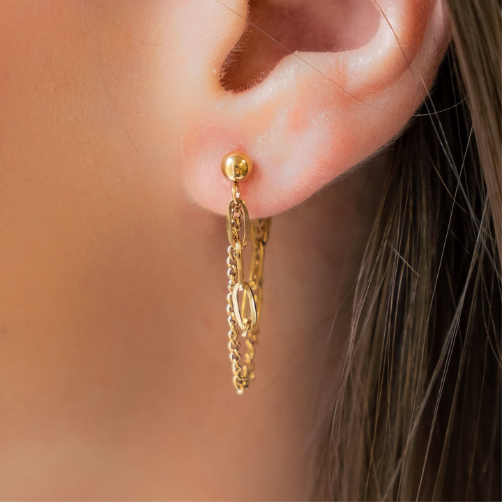 REVOLT - 18K GOLD Earring Double Layer Chain Pendant Earrings