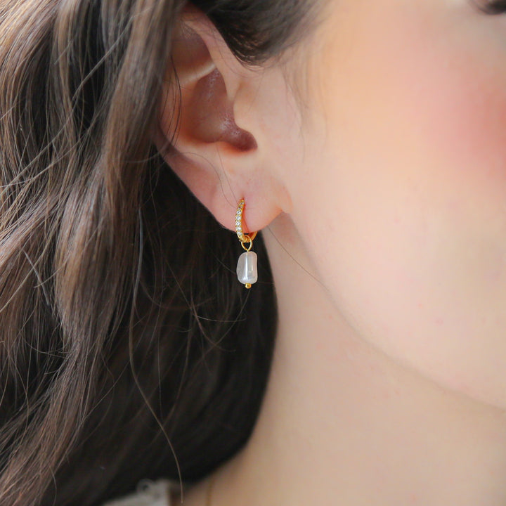 AUDREY- 18K Gold, Freshwater Pearl, and CZ Earrings