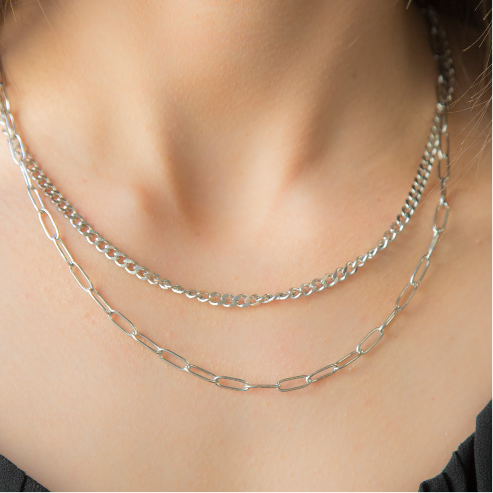 Chamber SILVER Necklace Stainless Steel Double Layer Necklace