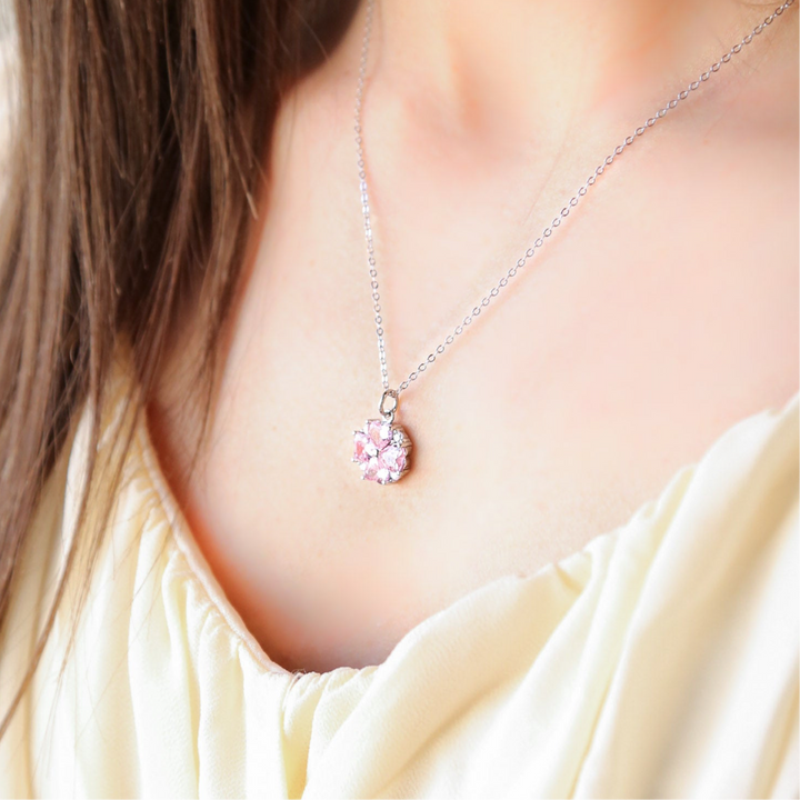 BLOSSOM - 925 Sterling Silver Necklace with Pink Zircons