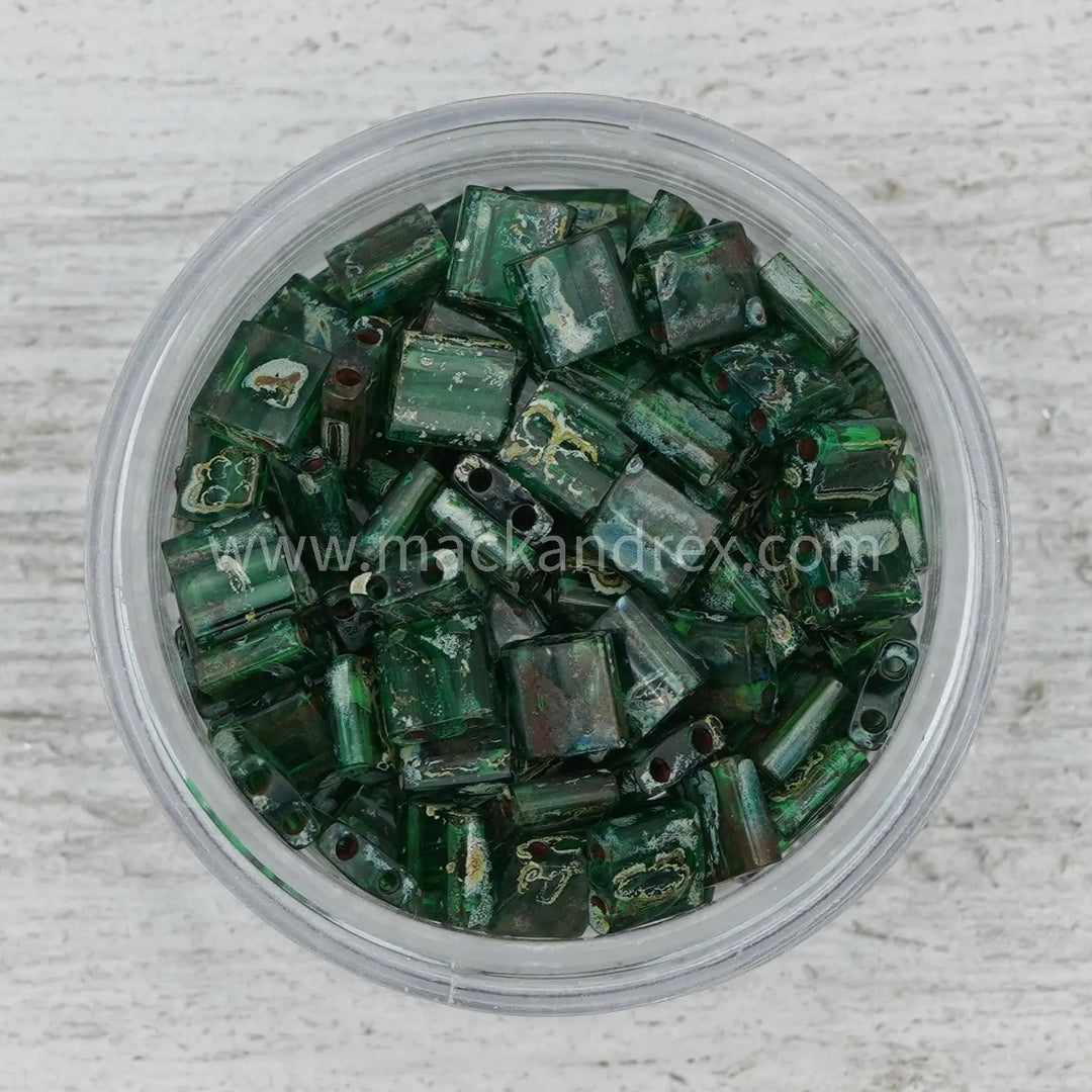 4507 Half Tila Beads - Green Picasso - Mack & Rex