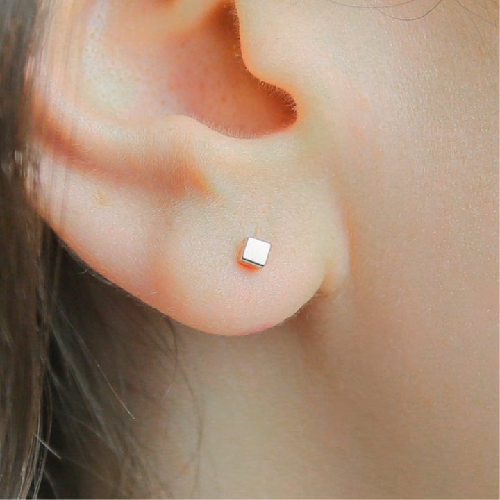 TINY CUBE - Sterling Silver Stud Earrings