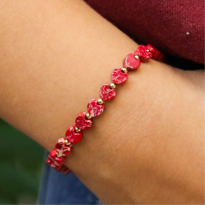Stoned Heart Red - Stone Heart Accent Bracelet