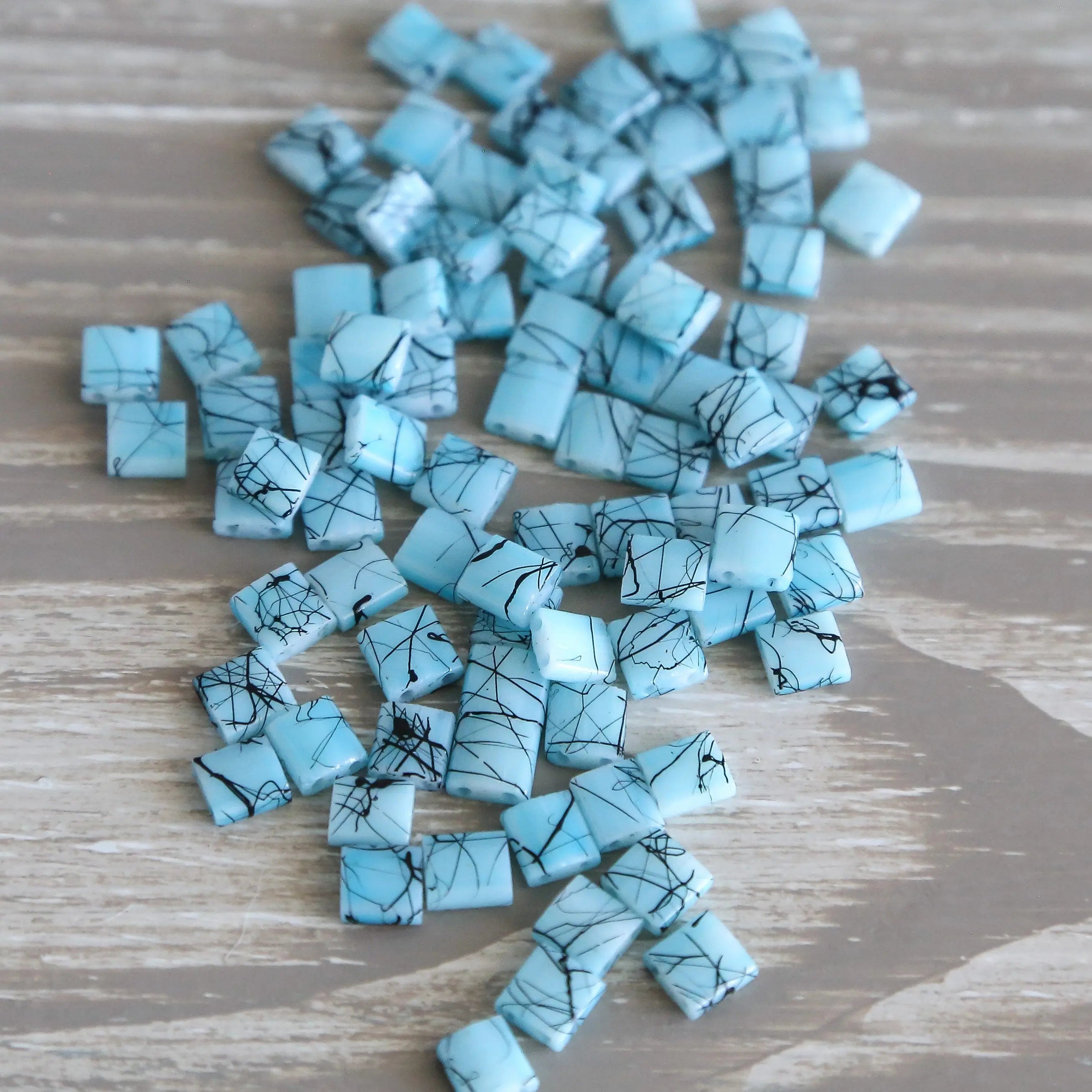 6025 - Turquoise Swirl Designer Tile Beads - Mack & Rex