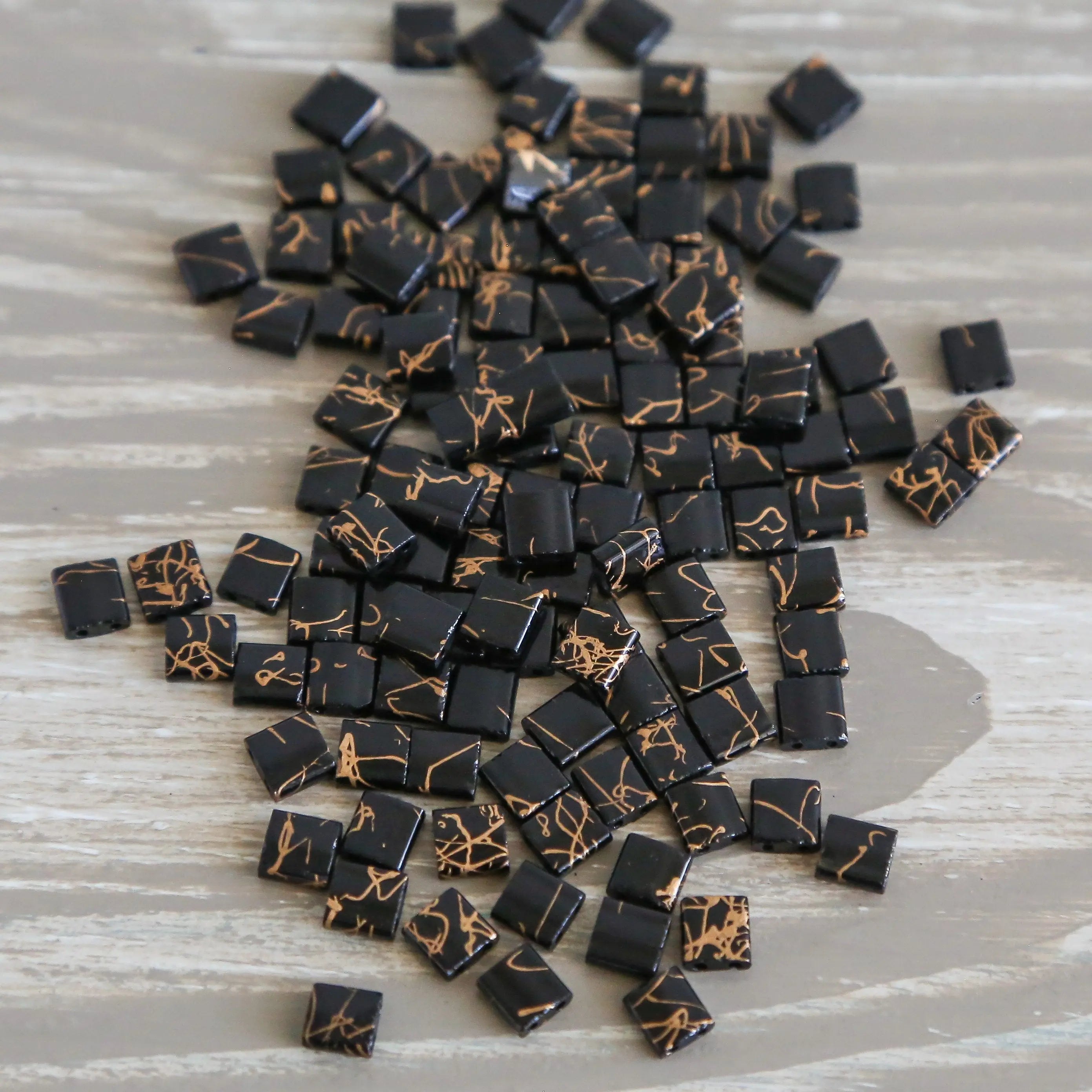 6027 - Black Swirl Designer Tile Beads