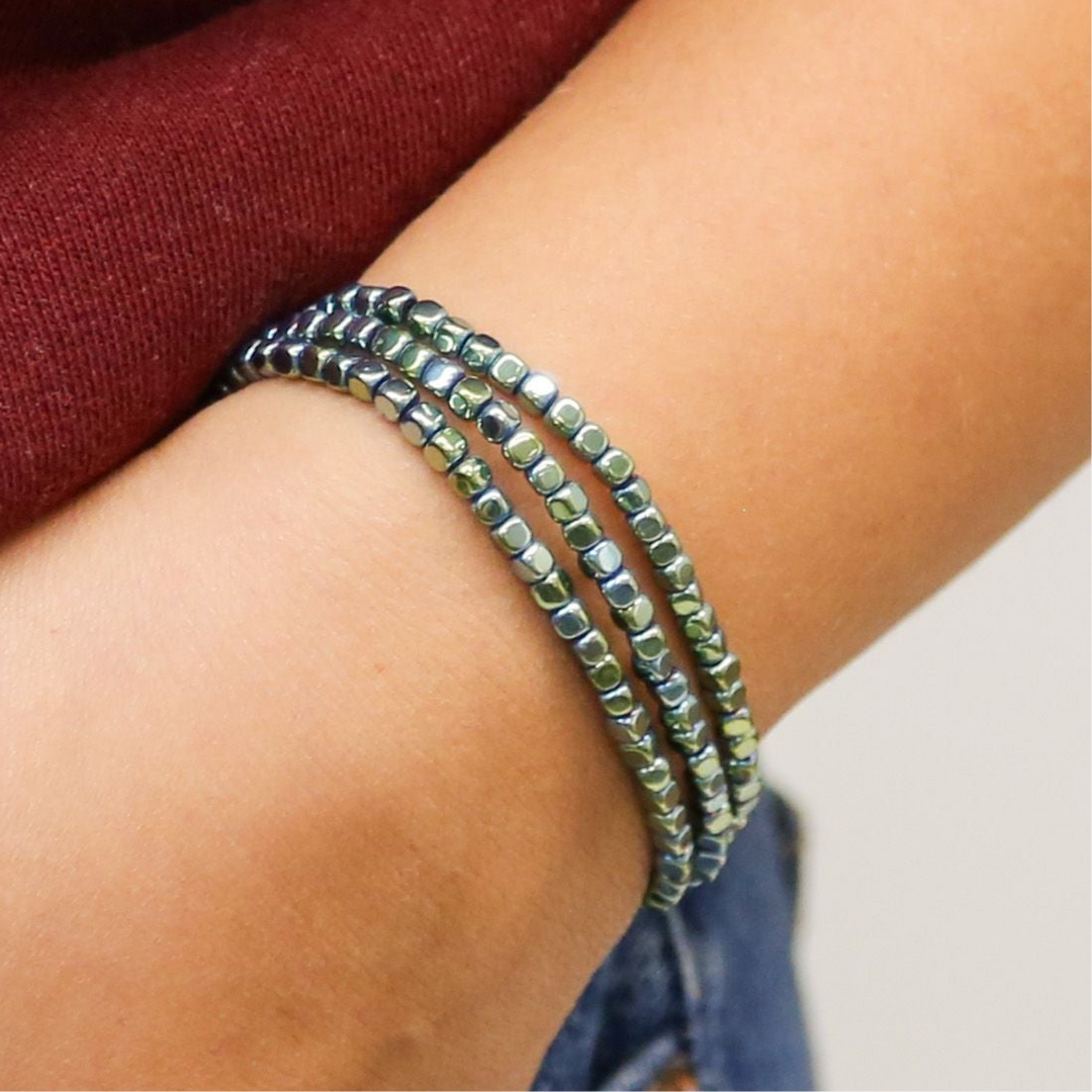Simon - Three Strand Gold Beaded Accent Bracelet