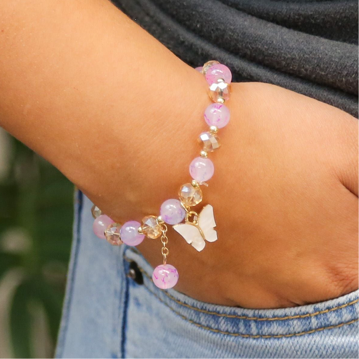 Velvet Wing - Beaded Accent Bracelet with Butterfly Charm