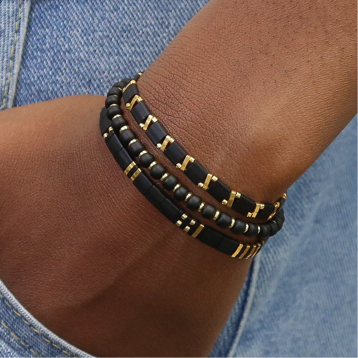 BLACK SATIN - Tila Bracelet Stack of 3