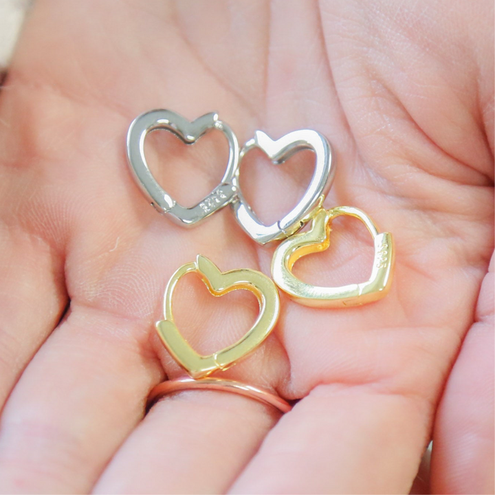 TAKE HEART - Sterling Silver or 18k Gold Heart Huggie Earrings