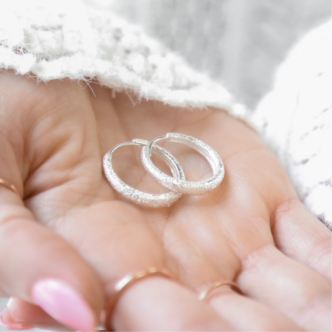 BLAZE - Sterling Silver Textured Hoop Earrings