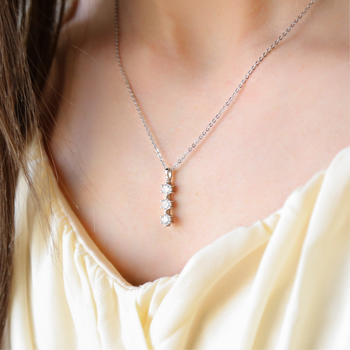 BEACON - Silver or Gold Triple Zircon Pendant Necklace