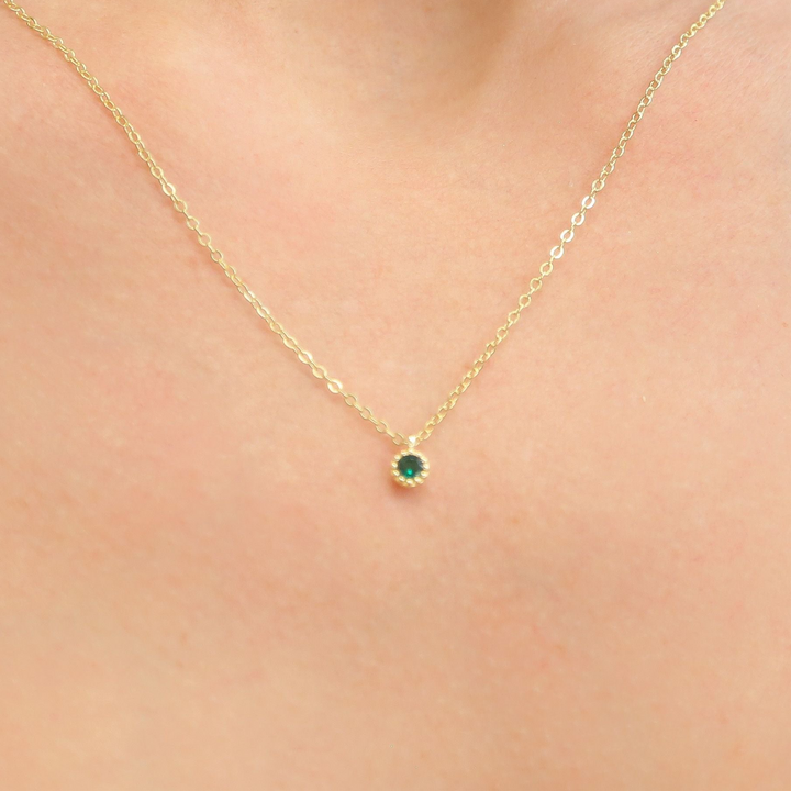 EMMY - Dainty Gold Chain with Emerald Charm Necklace