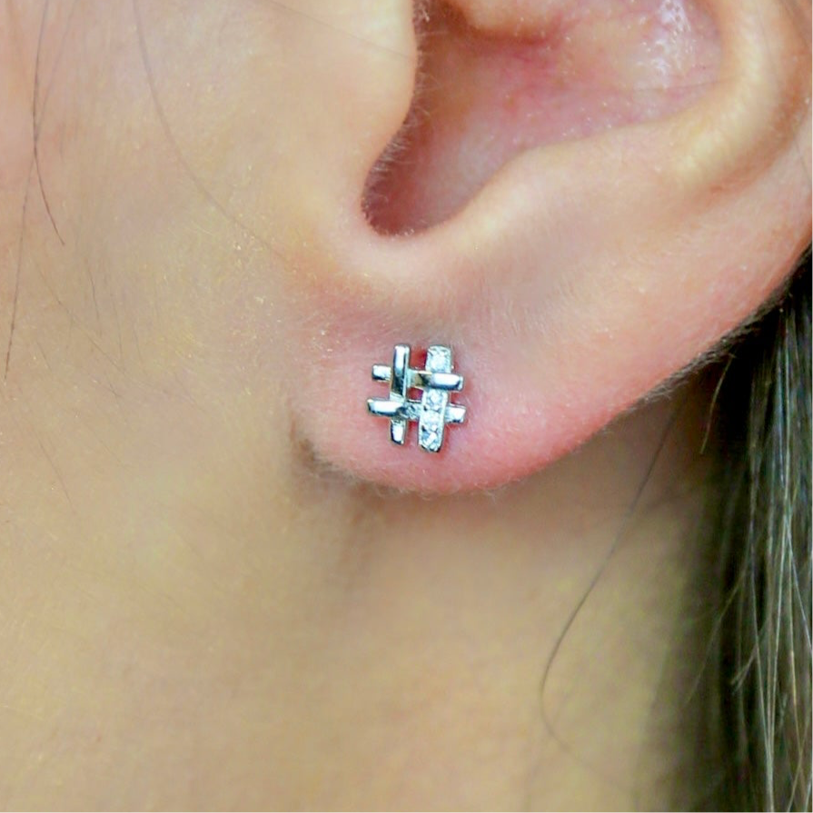 HASHTAG- Sterling Silver and CZ Stud Earrings