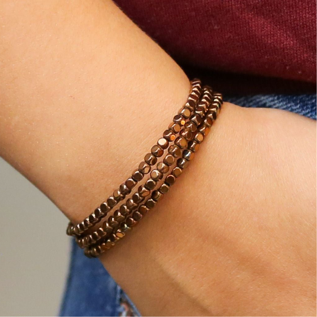 Simon - Three Strand Gold Beaded Accent Bracelet