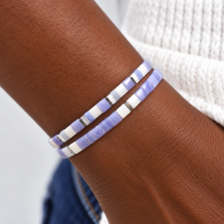 PURPLE AGATE - Stone Tile Bracelet Stack of 2